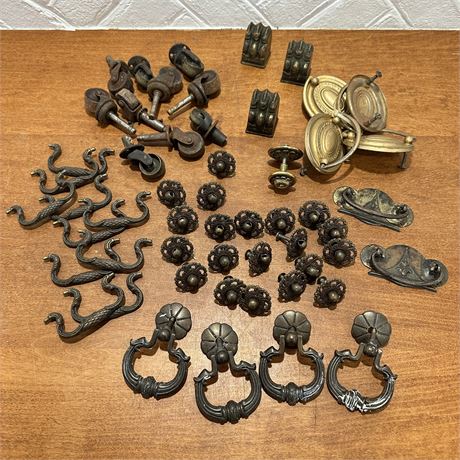 Bundle of Old Knobs, Handles, Pulls and Casters