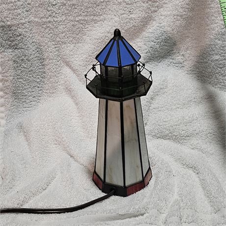 Stained Glass Lighthouse Table Lamp Night Light Nautical Ocean Sea