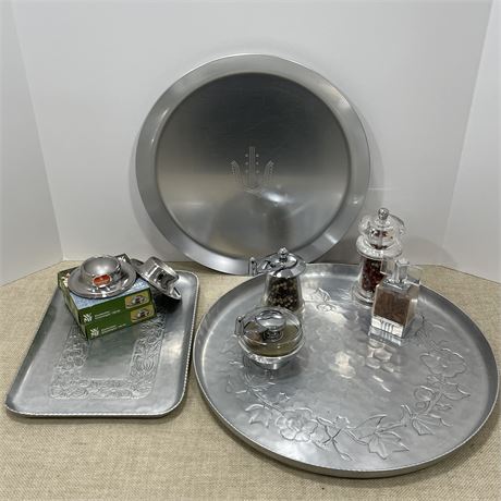 Serving Trays w/ Acrylic Spice Grinders & Cromargan Egg Holders
