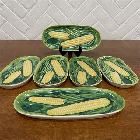 (6) Hand-Painted Ceramic Czechoslovakian Corn on the Cob Serving Dishes