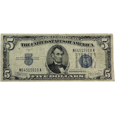 1934 C $5 Blue Seal Silver Certificate