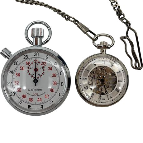 Vtg Majestic Stop Watch & Berenger 17 Jewels Pocket Watch