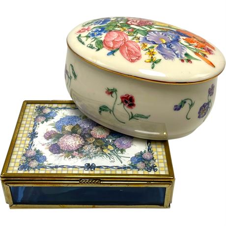 Lenox "Flower Blossom" Music Box & Enesco Arvenco Brass & Glass Trinket Box