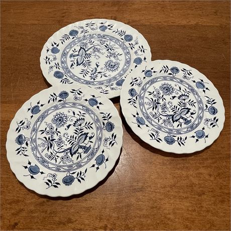 Old Staffordshire Plates (2) 8" and (1) 10" - Wood & Sons Iron Stone Blue Fjord