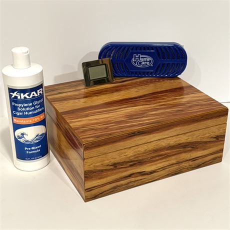 Quality Importers Wood Cigar Humidor w/ Gel Humidification and Solution