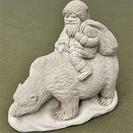 1998 Carruth Signed Cement Santa Claus on Polar Bear Statue