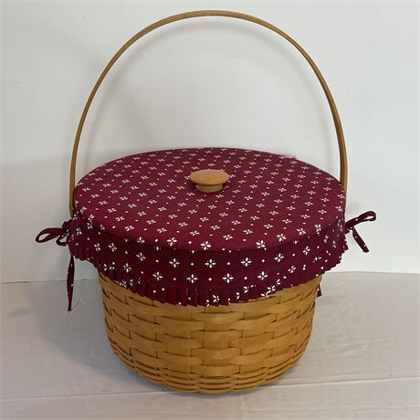 Signed 1991 Longaberger Lidded Sewing Basket w/ Plastic Insert