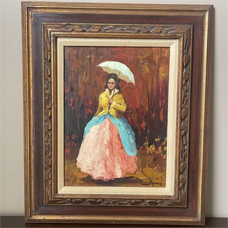 Signed Painting on Canvas with Ornate Wood Frame
