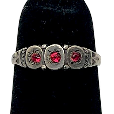 Late Victorian Sterling Silver Ruby Baby Ring - Size 1.5