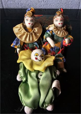 Harlequin/Jester Porcelain Fabric Dolls