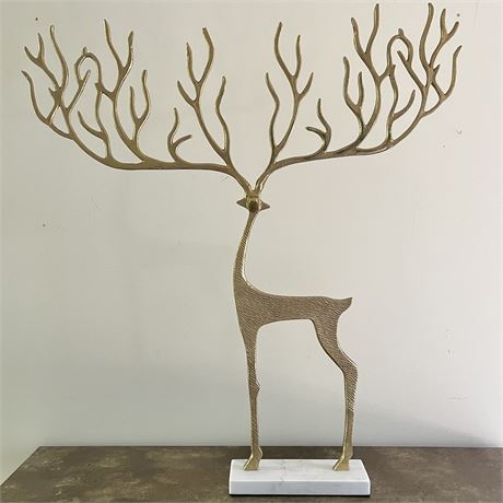 34.5" Brass Reindeer Sculpture on Marble Base
