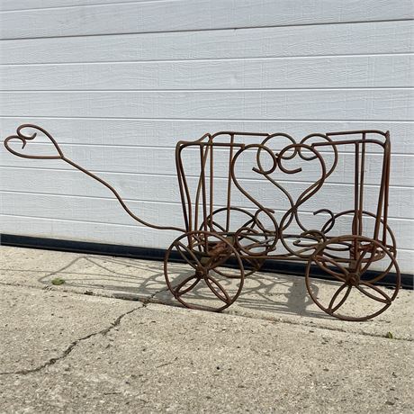 Vtg Wrought Iron Heart Scroll Motif Cart