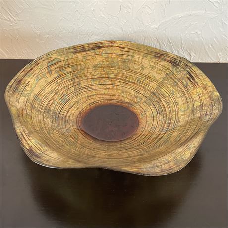 Gold and Iridescent Ruffle Glass Centerpiece Bowl