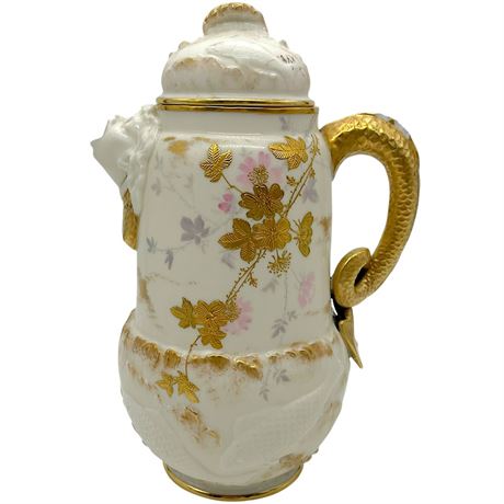 Belleek Chocolate Pot - Raised Fish Mermaid Handle and Spout