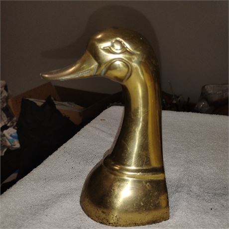 Vintage 1950s Brass Bookend Mallard Duck Head 6" Mid Century Brass Decor