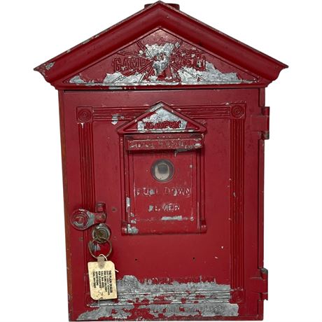 Antique Gamewell Cast Iron Fire Alarm Box w/ Key