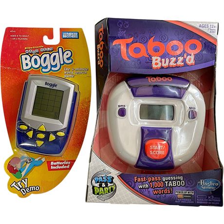 NIB Handheld Electronic Games - Boggle & Taboo Buzz'd