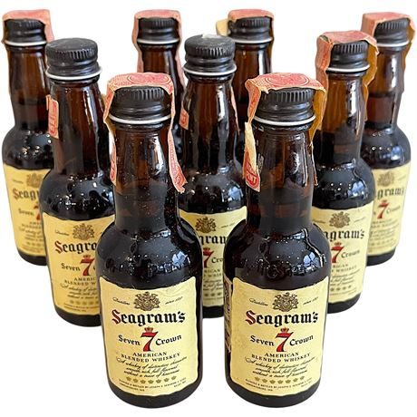 (9) Vtg Seagram's Seven Crown Miniature Glass Whiskey Bottles