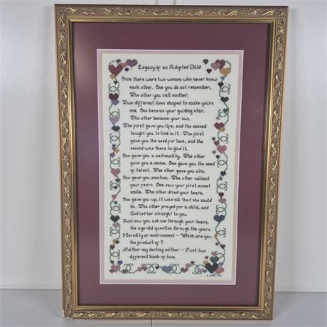 "Legacy of an Adopted Child" Framed Cross Stitch