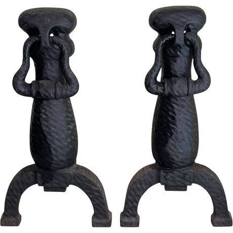 Pair of Hammered Iron Andirons