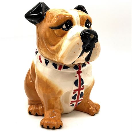 Vtg Ceramic British Bulldog Cookie Jar w/ Union Jack Necktie