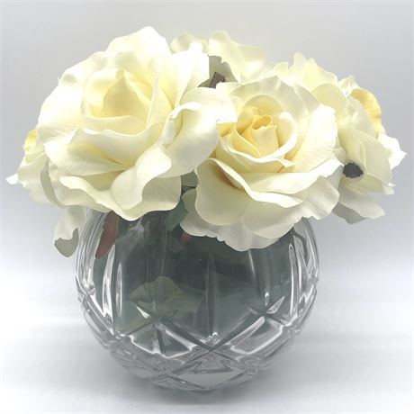 Lady Anne Full Lead Crystal Rose Bowl Vase with Faux Flowers