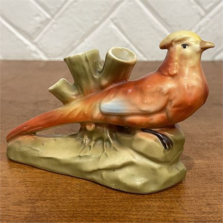 Vtg Czechoslovakian Perched Cockatiel Ceramic Vase