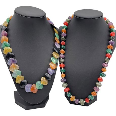 Vtg Polished Lucite Multicolor Faux Stone Necklaces
