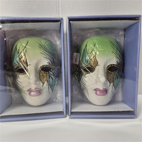 NIB Two Porcelain Wall Face Masks