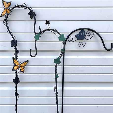Iron Shepherd Hooks w/ Butterfly & Leaf Motif Accents