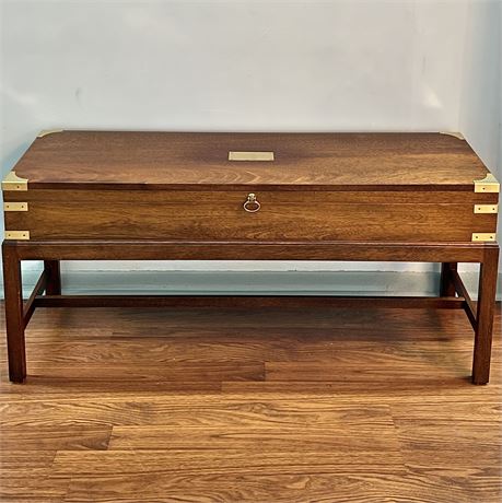 Vtg Wooden Gun Case Coffee Table w/ Brass Hardware Accents