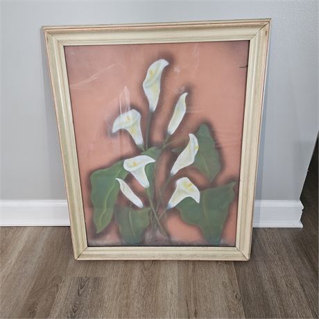 Framed print featuring several white Calla Lilies (Zantedeschia) with green