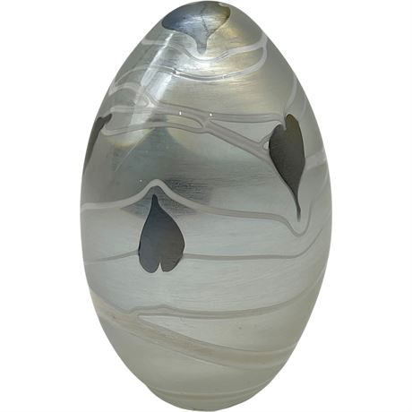 Vtg Iridescent Frosted Egg-Shaped Art Glass Paperweight Made in Taiwan