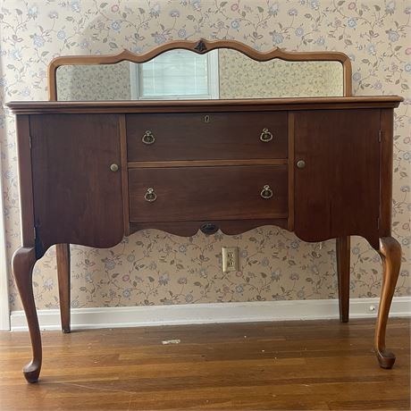 Vtg Queen Anne-Style Sideboard with Mirror