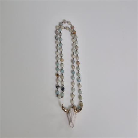 Amazonite Longhorn Necklace 32" w/Coordinating Sea‑Foam Green Beaded Strands