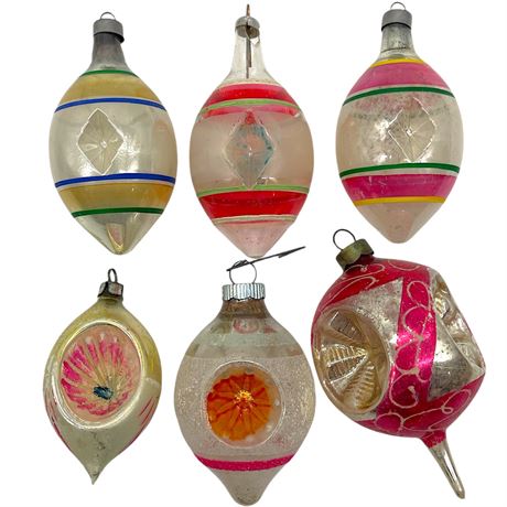 (6) Vtg Indent Glass Ornaments