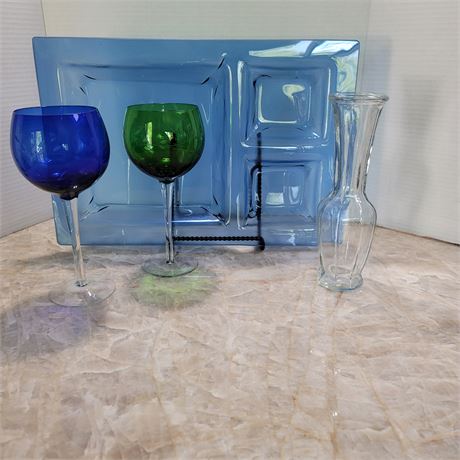 Serving Tray & Wine Glasses