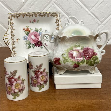 4pc Floral Painted China Kitchenware