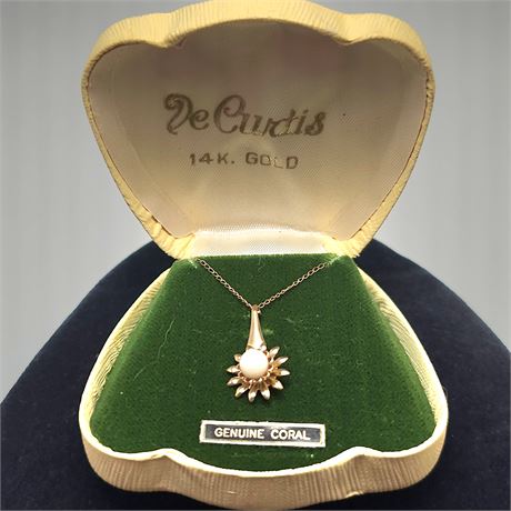 14K Gold DeCurtis Genuine Coral Necklace in Original Box