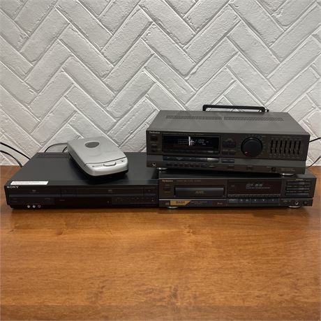 Electronics - Sony DVD, Kinyo VHS Rewinder, Technics Stereo Receiver & CD Player