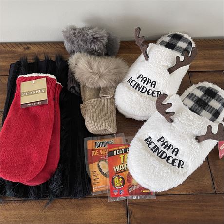 Winter Gloves, Toe Warmers & Size L Mens Slippers