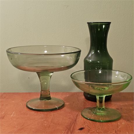 Green Glass Vintage 3 -Piece Lot