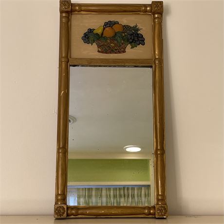 Antique Wood Framed Fruit Painted Wall Mirror