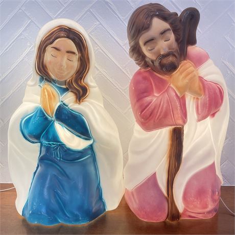Vintage General Foam Plastics Mary and Joseph Lighted Blow Molds