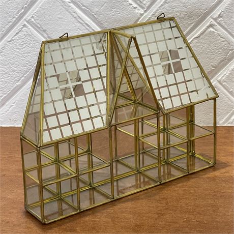 Vtg Mirrored Glass 'n Brass Wall Hanging Curio Display for Trinkets/Miniatures