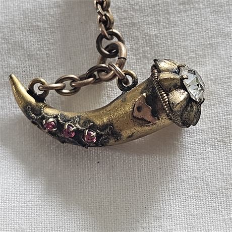 VICTORIAN GOLD FILLED WATCH CHAIN FOB POWDER HORN/CORNICOPIA VG COND.
