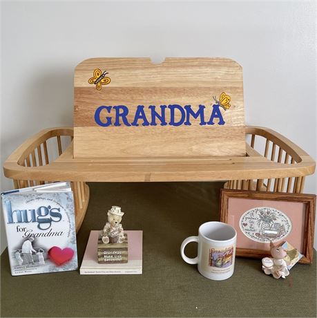 "Grandma" Gifting Lot Breakfast in Bed Serving Table, Hugs Book and More