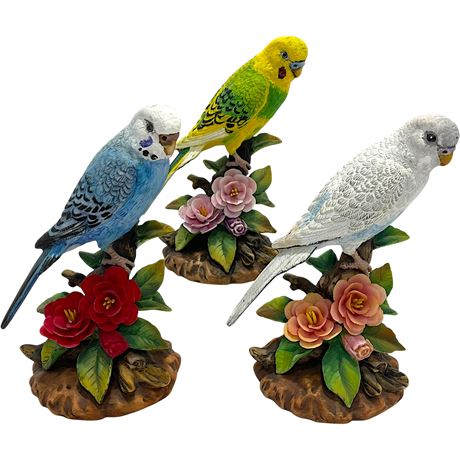 1999 Andrea by Sadek Green & Blue Parakeet Figurine Trio
