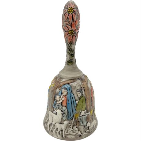 Vtg Fenton Signed Hand-Painted Nativity Scene Bell