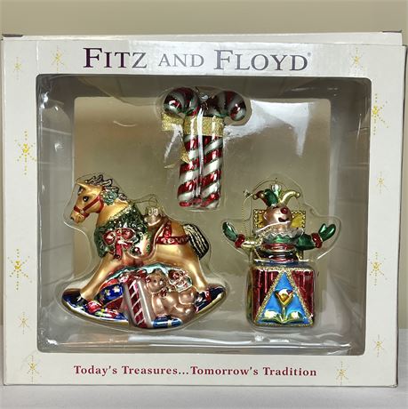 Fitz and Floyd Blown Glass Ornament Set in Box